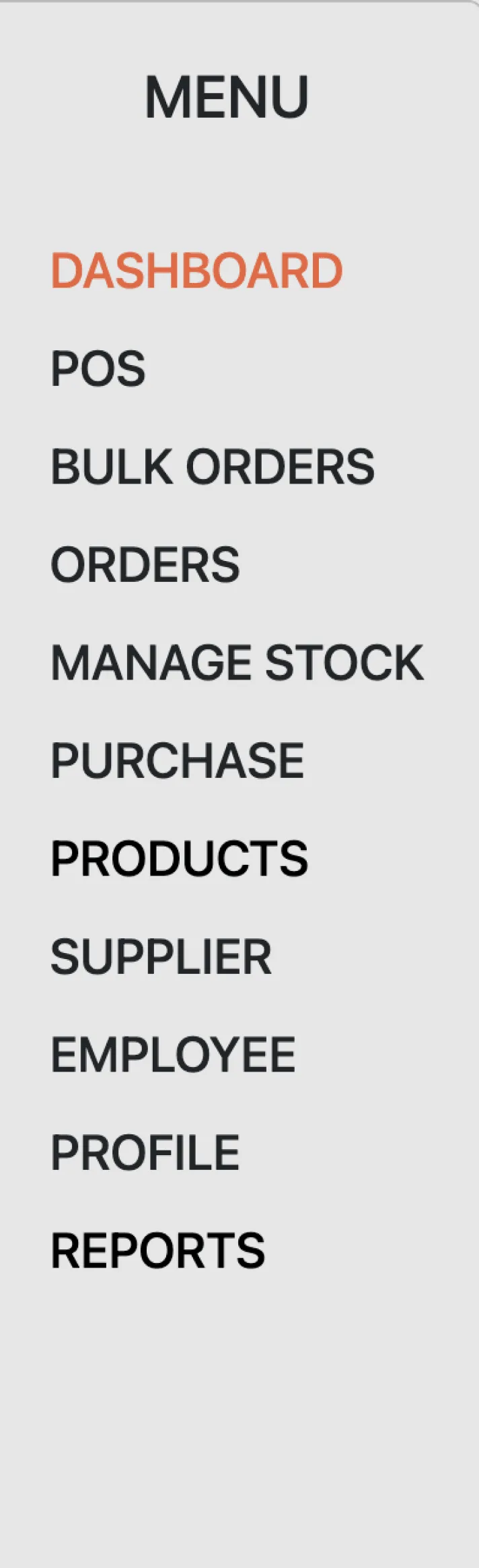 Old menu: one long list of eleven items