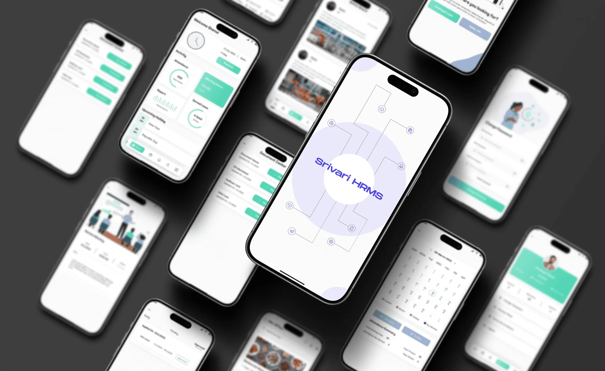 Grid of HRMS app screens