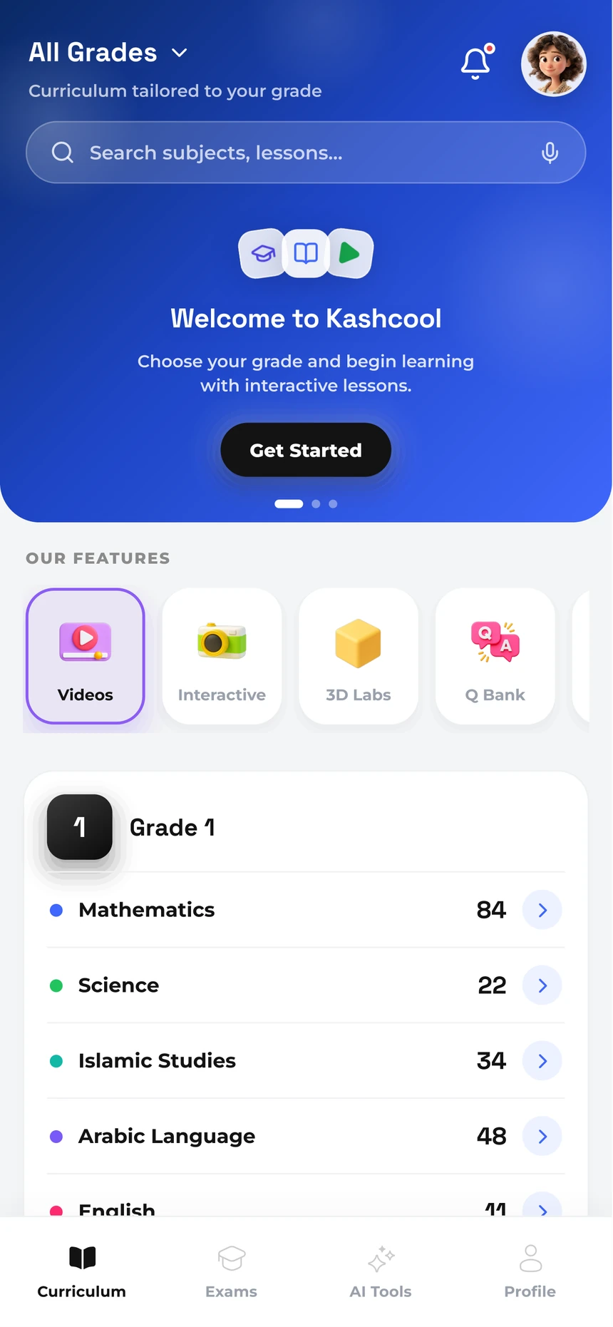 Home before purchase: All Grades, Welcome to Kashcool, Grade 1 subjects