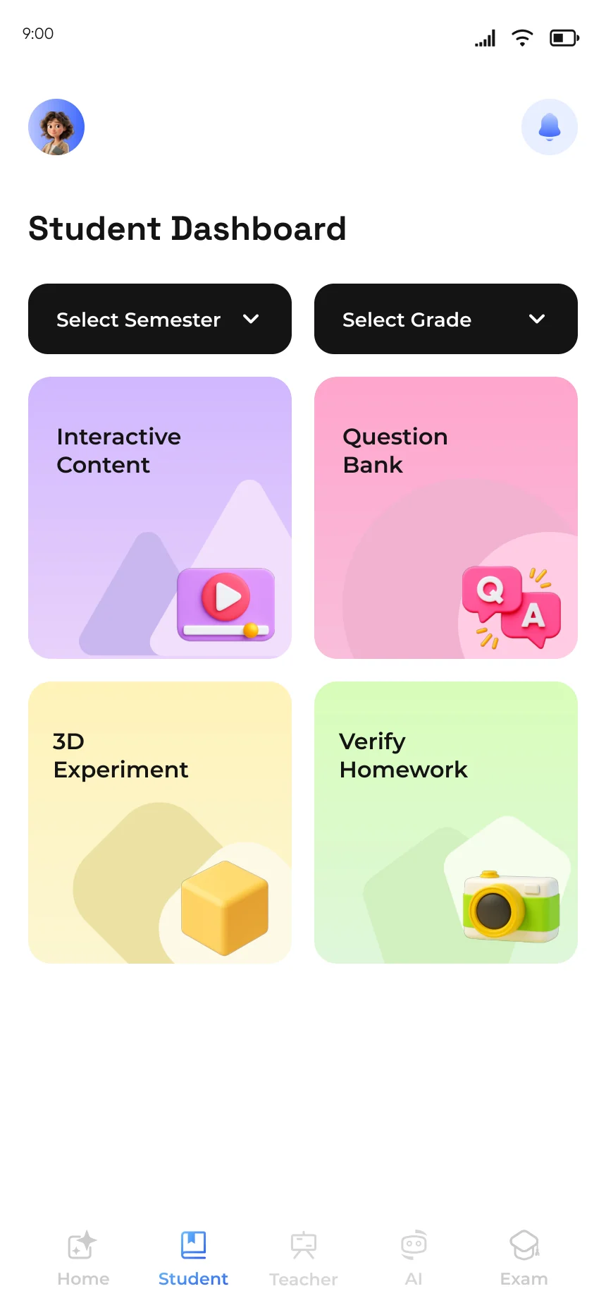 After: Tools: a menu of features became a dashboard of four ways to learn.