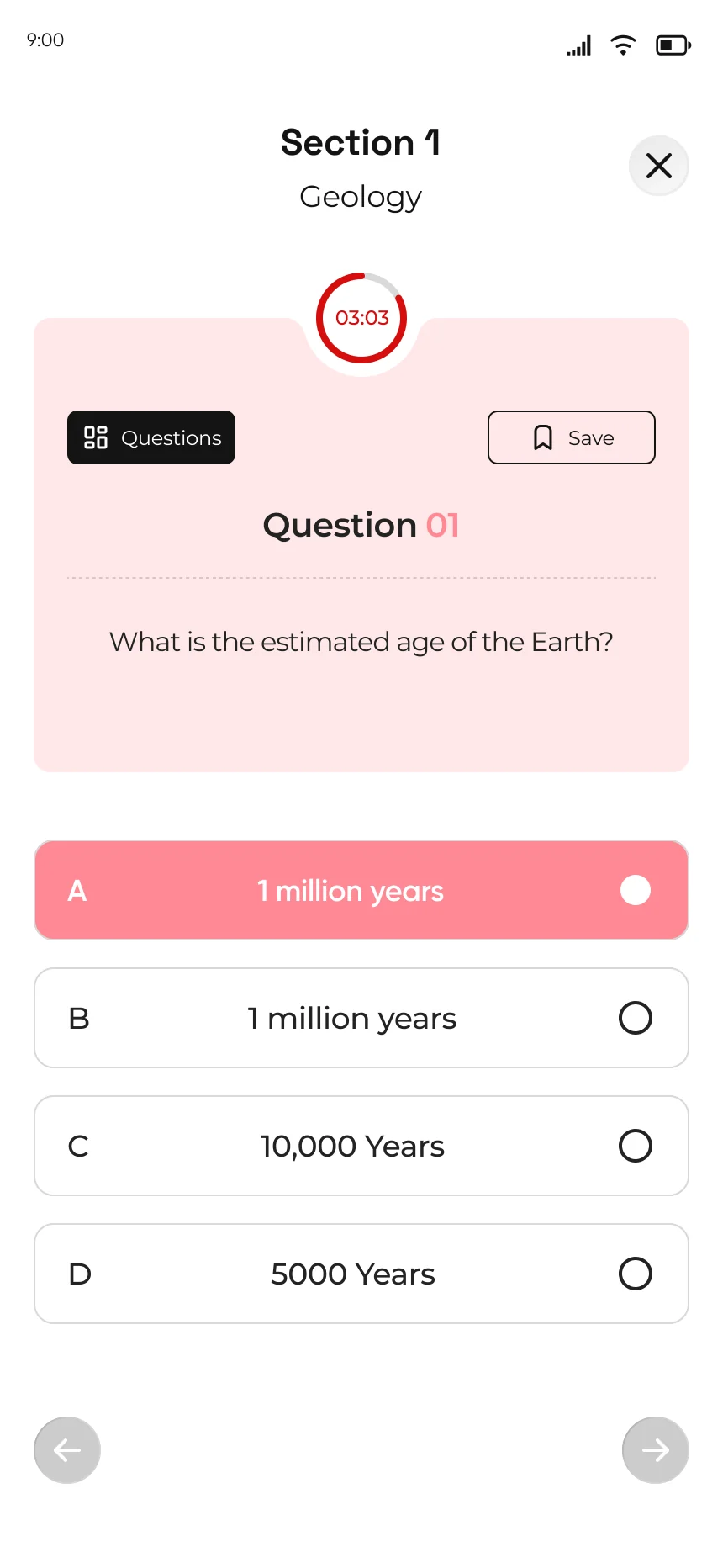 Timed quiz question