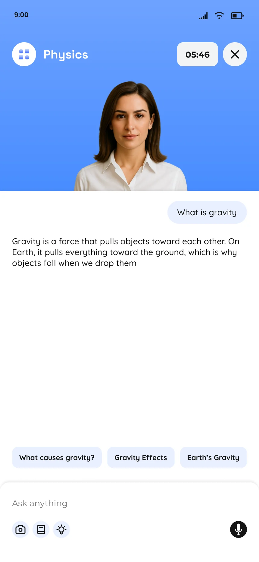 Tutor AI answering a physics question