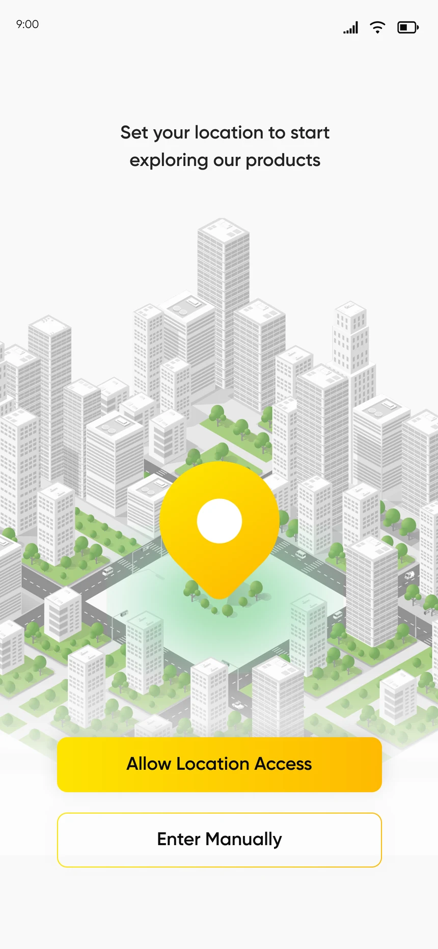 Set your location screen