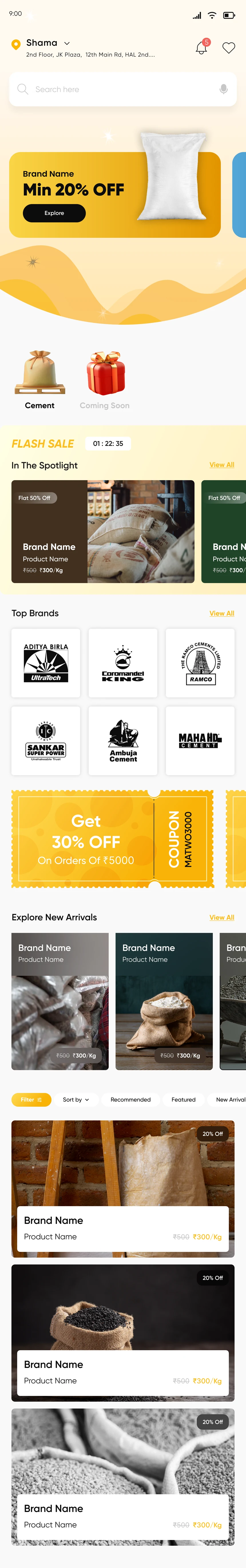 Home screen with offers, a flash sale and top brands