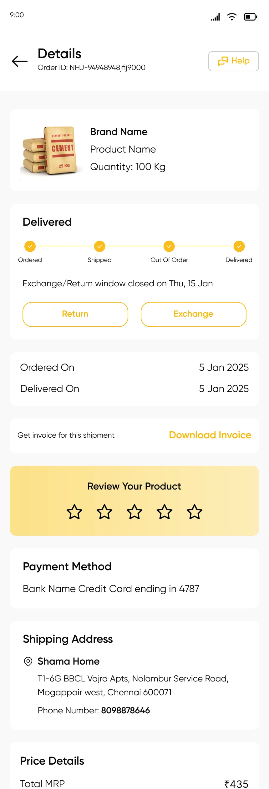 Order details with a delivery tracker