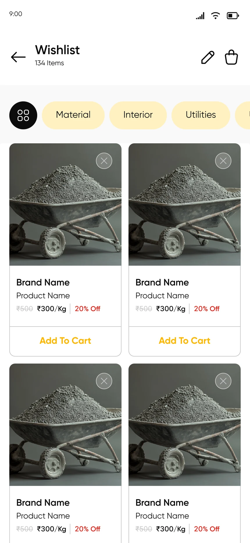 Wishlist with category chips