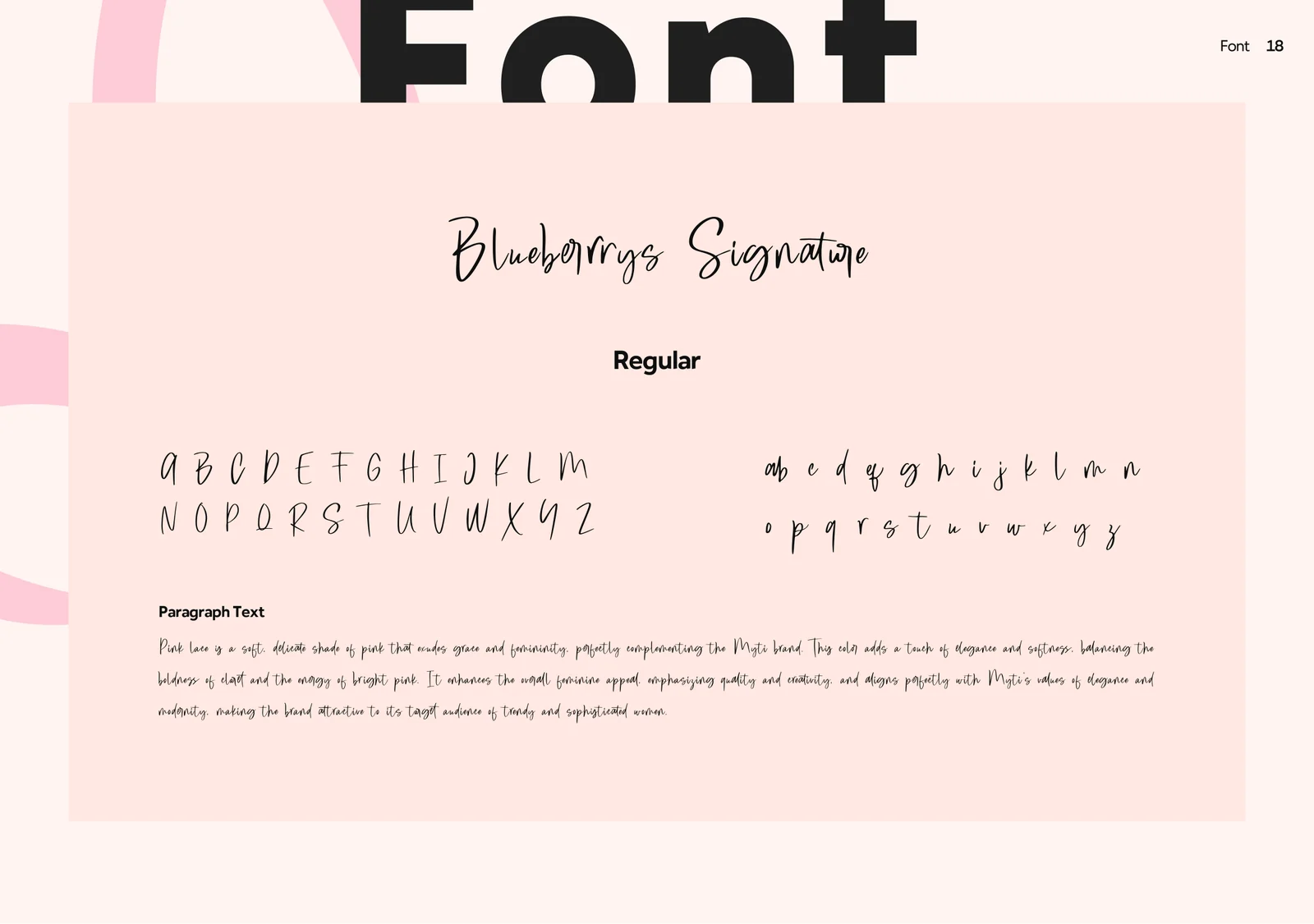 Guidelines page: the Blueberrys Signature typeface