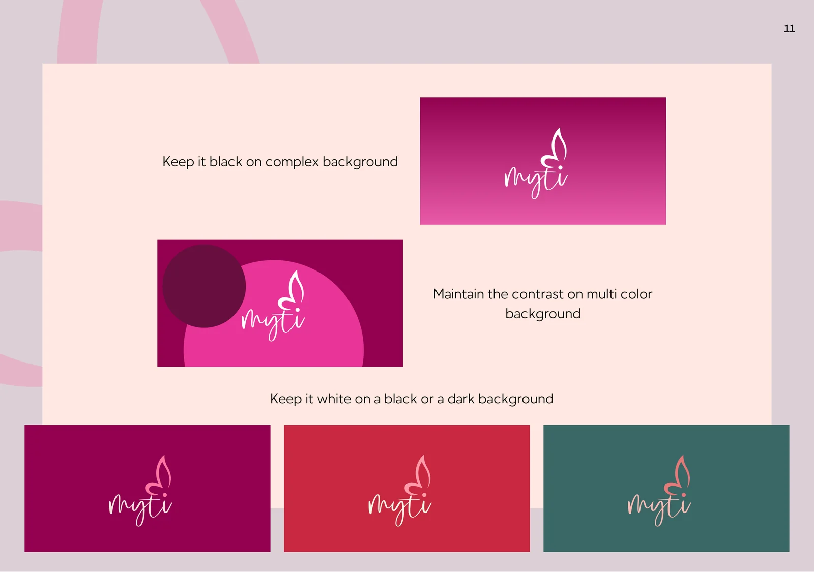 Guidelines page: logo on colour and complex backgrounds