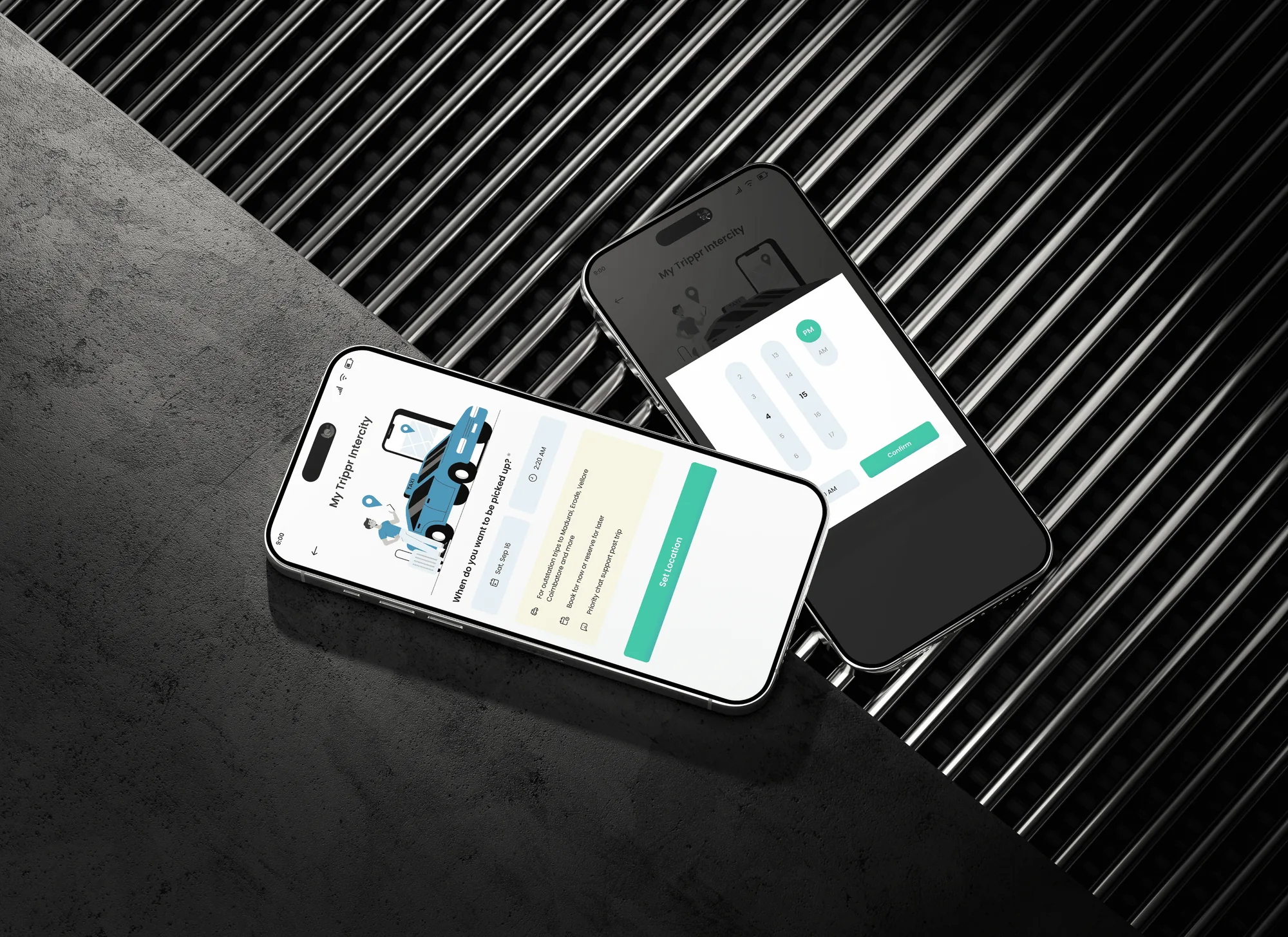 MyTrippr screens on two phones