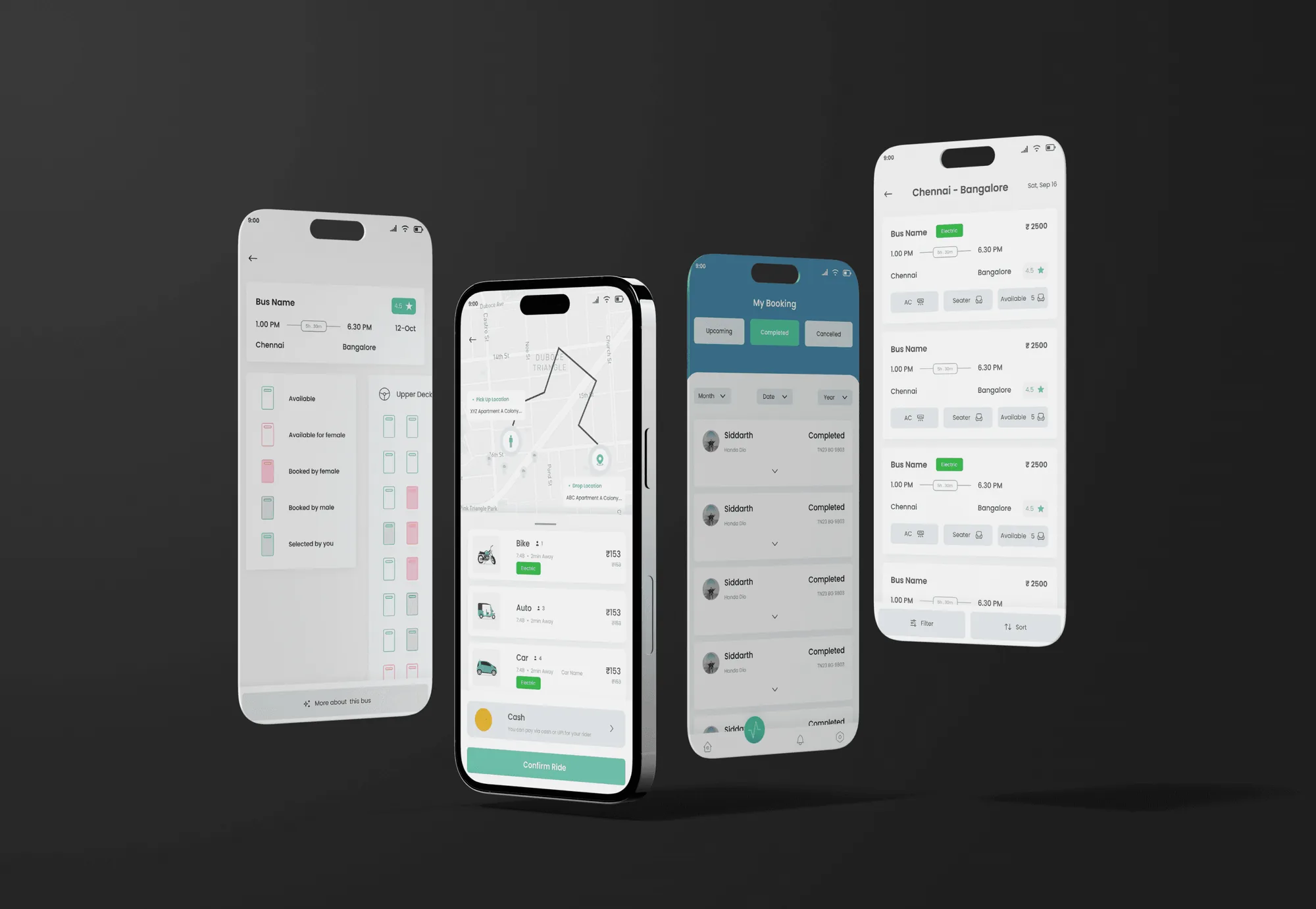 MyTrippr booking screens across several phones